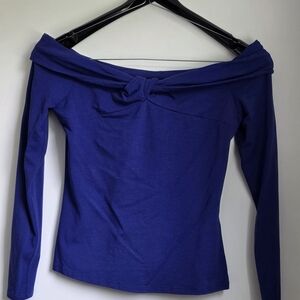 Guess Off-the-Shoulder Knot Front Long Sleeve Top - Royal Blue